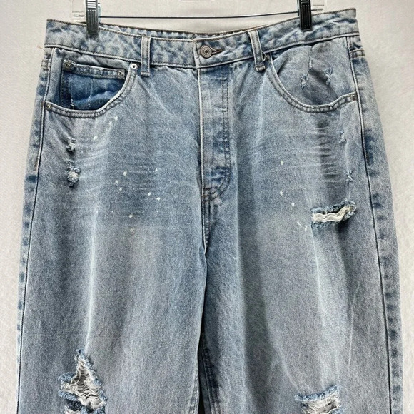 No Boundaries Jeans Womens 33 x 27 Mom High Waist Distressed Light Washed Blue - Picture 3 of 9